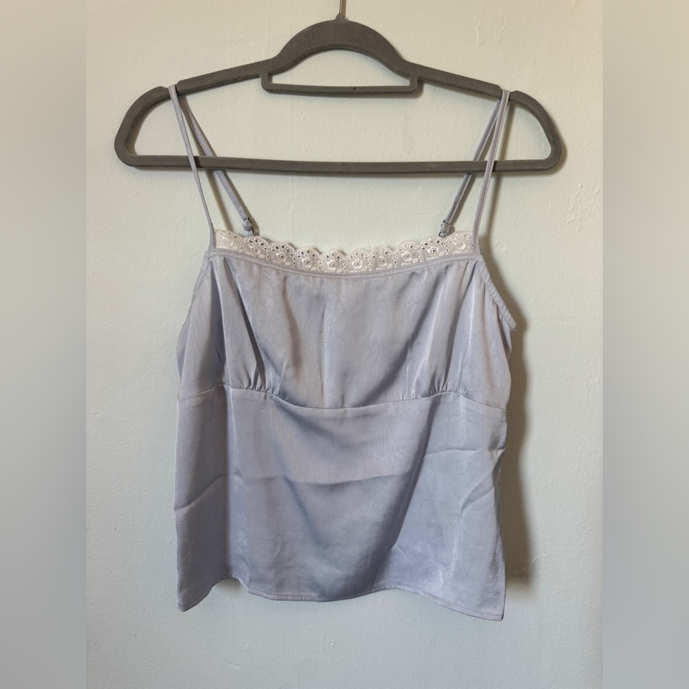 Lace-Trim Light Lavender Satin Camisole with Adjustable Straps